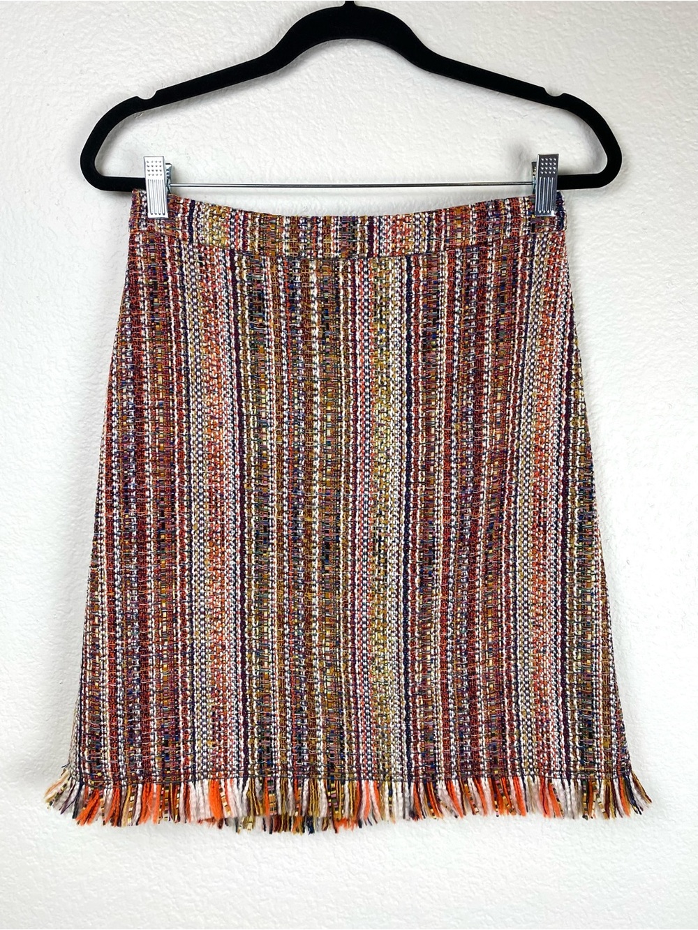 Maeve Anthropologie Multicolor Tweed Fringe Hem Skirt, Size 4